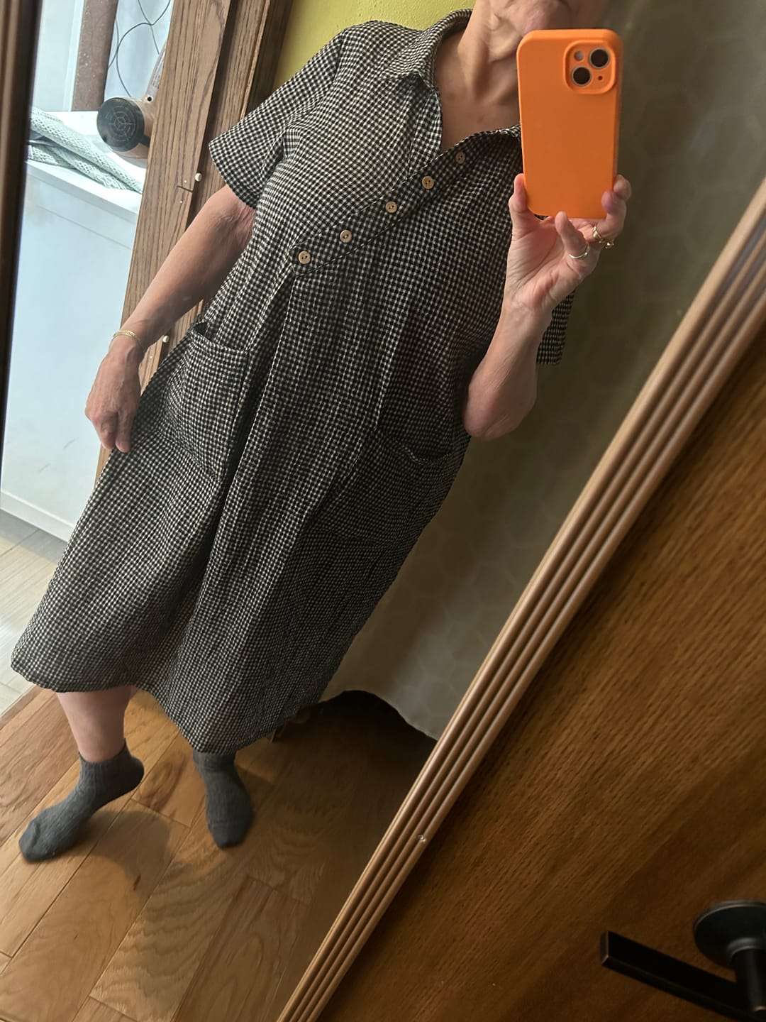 Customer photo review of Plus Size Women Casual Plaid Slant Closure Button Loose Dress