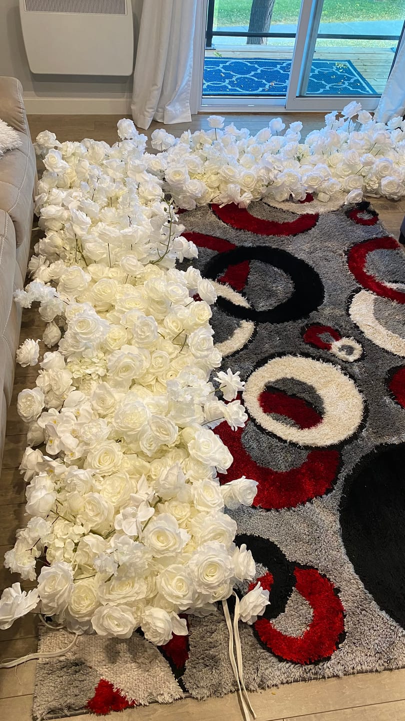 Customer photo review of White Fabric Artificial Flower Wall Arch Wedding Birthday Party Decoration
