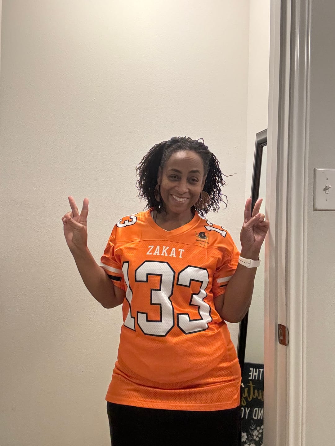Customer photo review of Custom Orange White-Black Classic Style Mesh Authentic Football Jersey