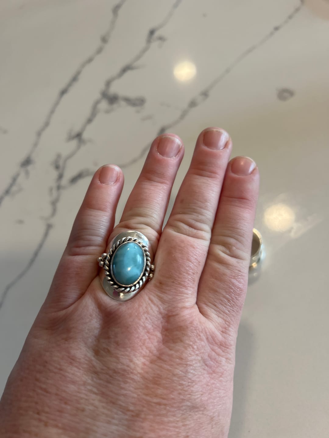 Customer photo review of Larimar Sterling Silver Boho Ring for Women