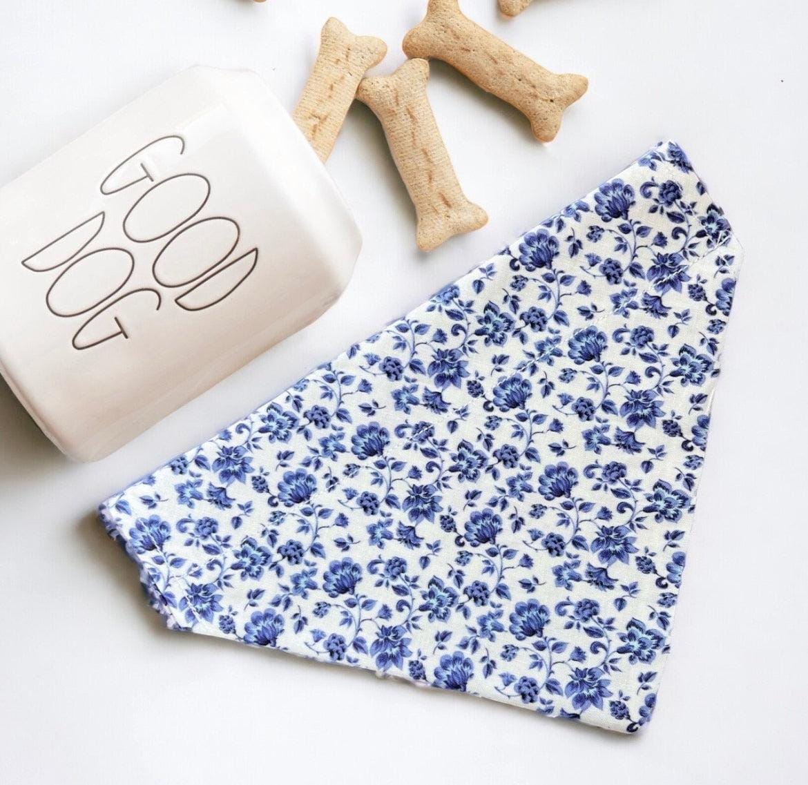Customer photo review of French Blue Floral Dog Bandana