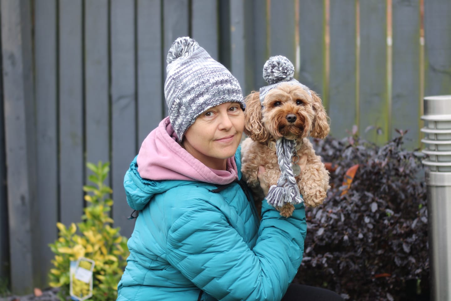 Customer photo review of Human Pompom Hat - Salt and Pepper