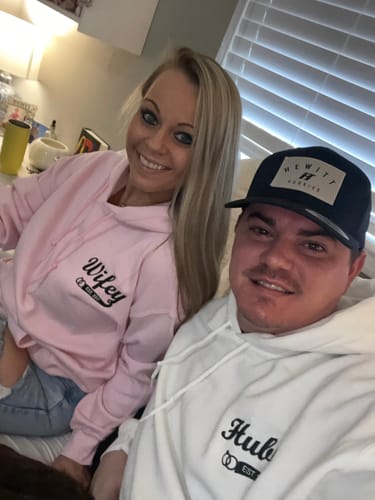 Customer photo review of Custom Couple Matching Hubby and Wifey Embroidered Hoodie