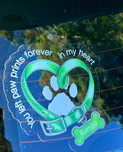 Customer photo review of You Left Paw Prints In My Heart Dog Memorial Personalized Decal