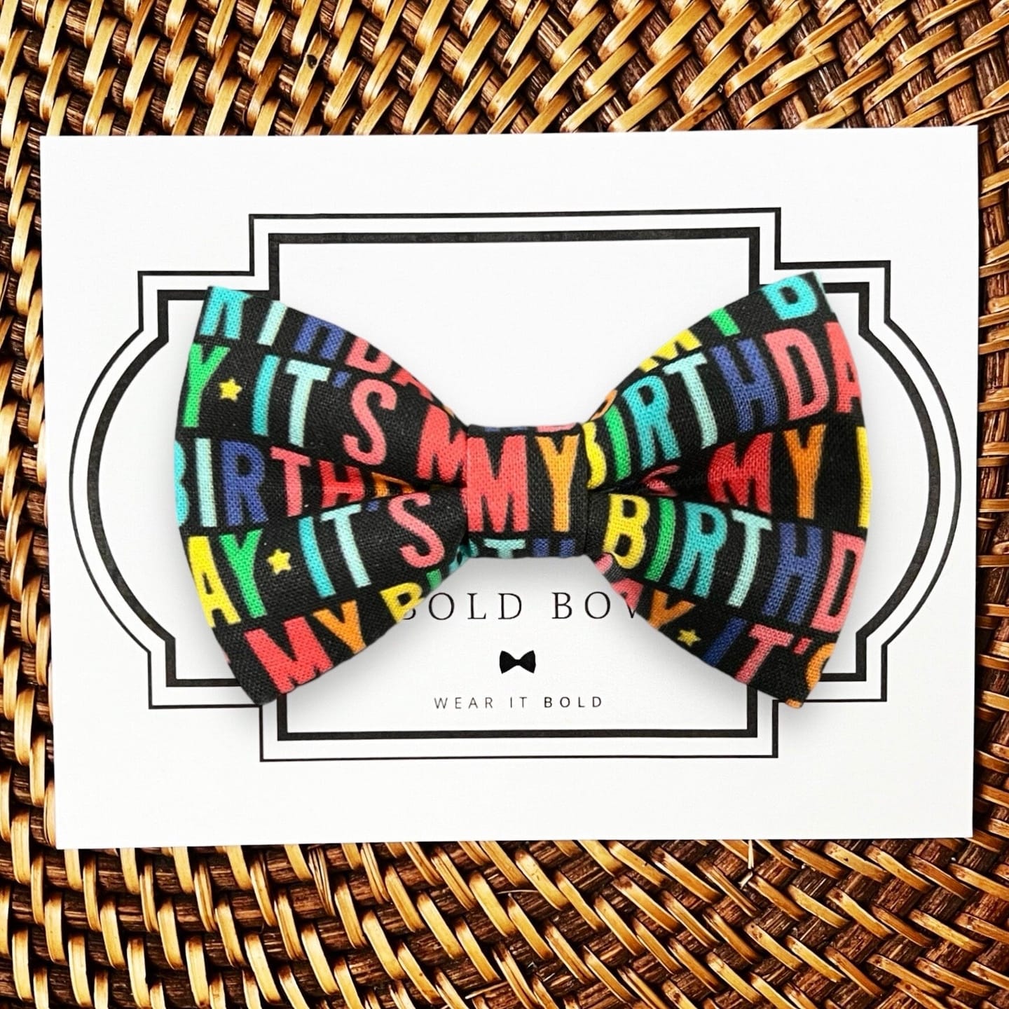 Customer photo review of Colorful Birthday Dog Bow Tie on Black for Dog Collar or Cat Collar