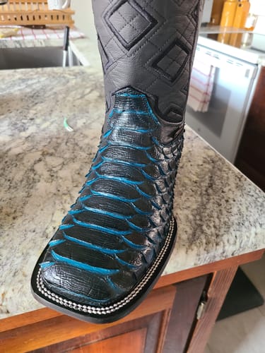 Customer photo review of Black & Aqua Jumbo Python Leather Boots - Square Toe