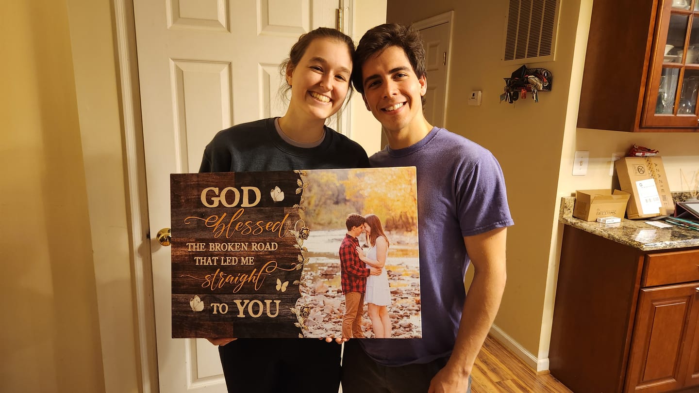 Customer photo review of Personalized "God Blessed the Broken Road" Wall Art Canvas with Custom Photo