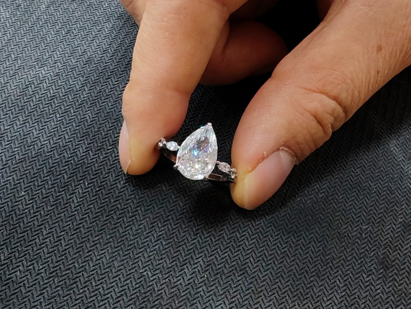 Customer photo review of S925 3 Ct Sparkle Pear Cut Simulated Diamond Engagement Ring In Sterling Silver