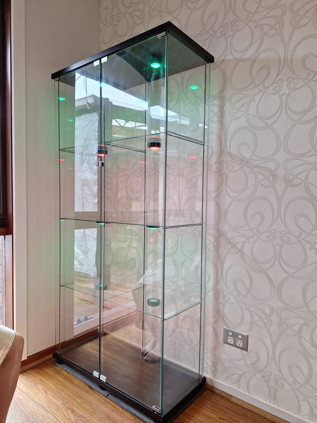 Customer photo review of Stacked 2 Doors Glass Display Cabinet Collections Storage - Black