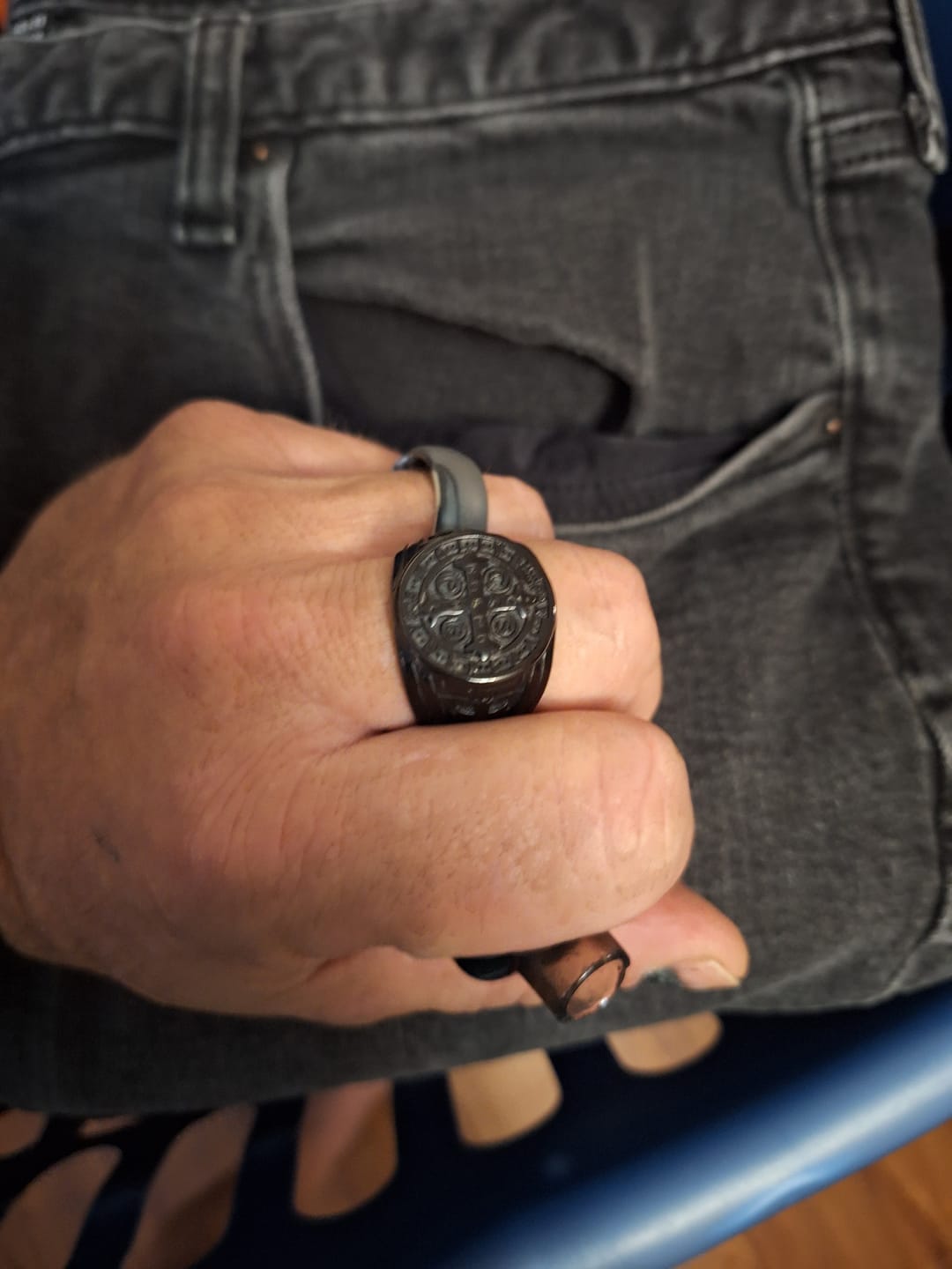 Customer photo review of Free Today: St. Benedict the Protector Titanium Ring
