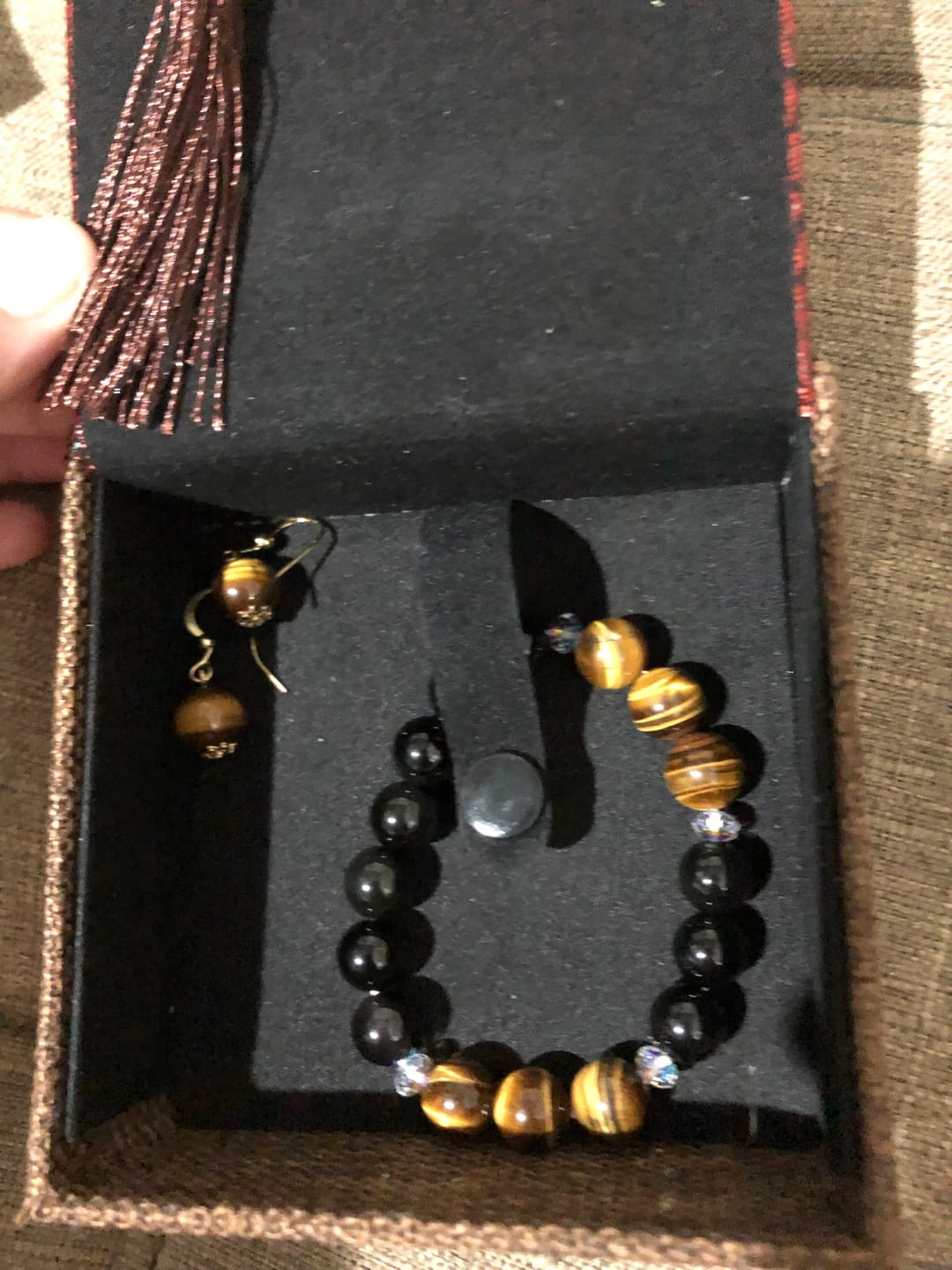 Customer photo review of Swarovski Crystal w/ Tigers Eye and Black Obsidian for Healing, Protection and Luck