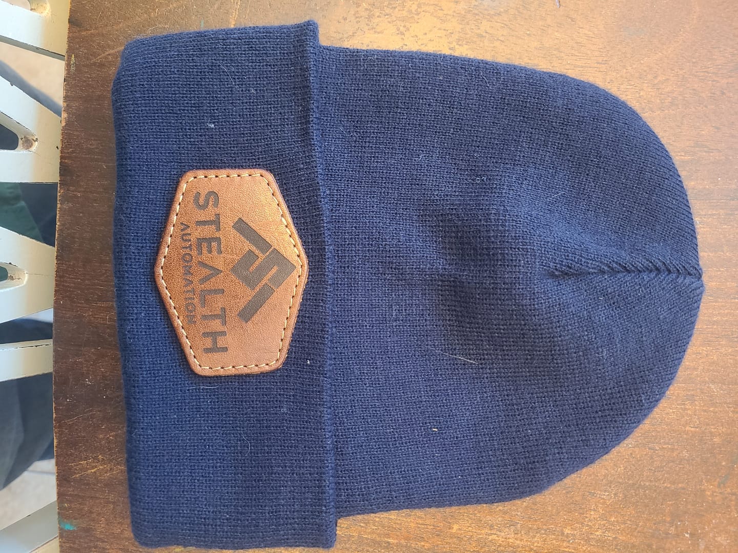 Customer photo review of Custom Leather Patch Beanie