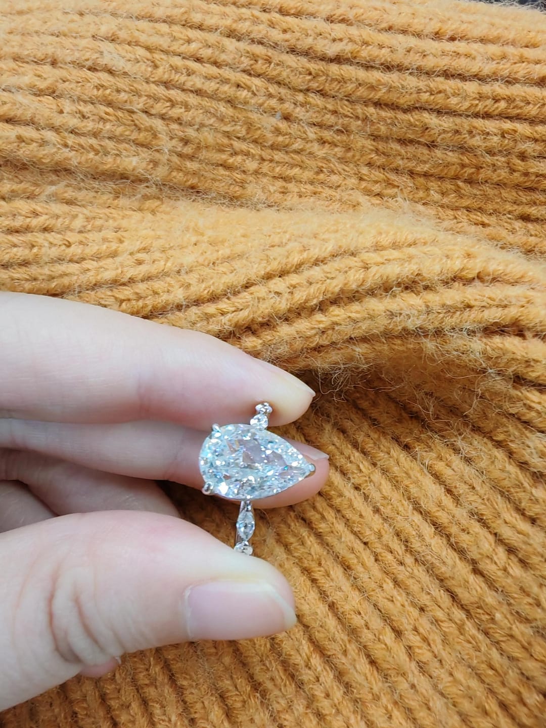 Customer photo review of S925 3 Ct Sparkle Pear Cut Simulated Diamond Engagement Ring In Sterling Silver