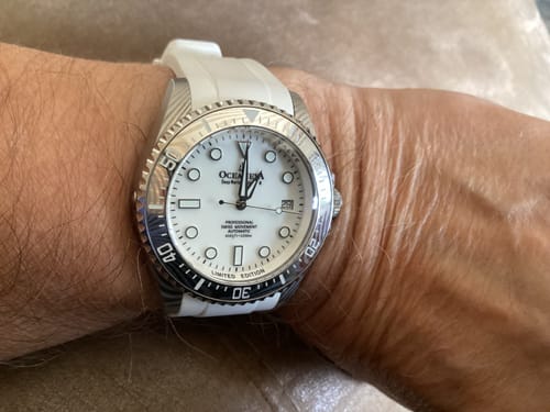 Customer photo review of Oceaneva Mens Deep Marine Explorer II Damascus Steel Watch White Dial