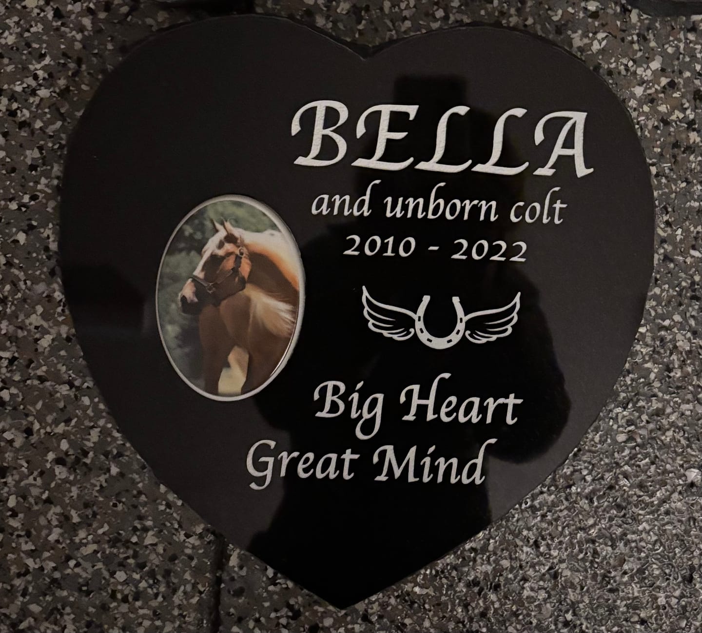 Customer photo review of Heart Shape Outdoor Pet Grave marker Personalized Memorial Plaque