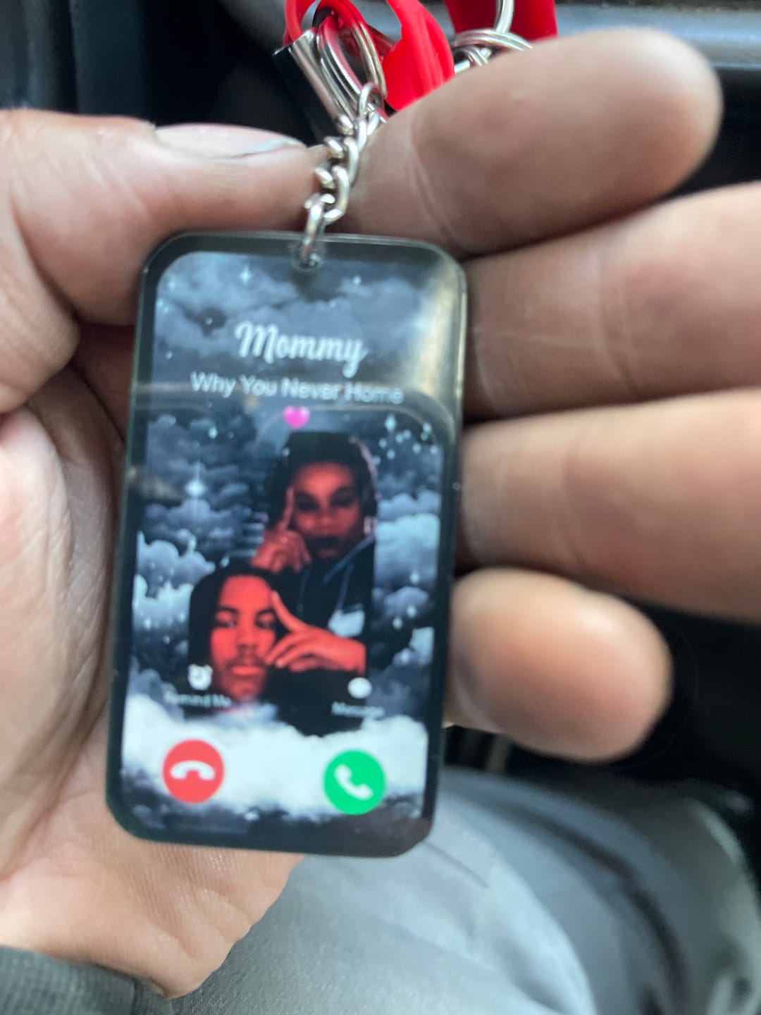 Customer photo review of The Call I Wish Memorial Sympathy Gift - Photo Inserted Different On 2 Sides Personalized Keychain