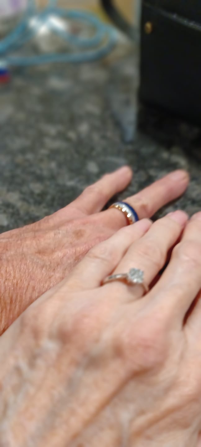 Customer photo review of 8mm- ROSE GOLD TUNGSTEN ARROW RING W/ BLUE LAPIS LAZULI, FAUX METEORITE,