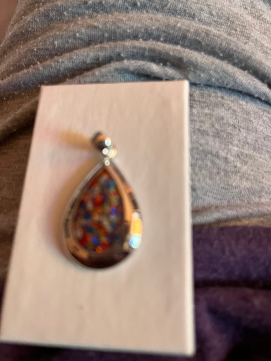 Customer photo review of Pear Drop Opal Cremation Pendant - Engravable