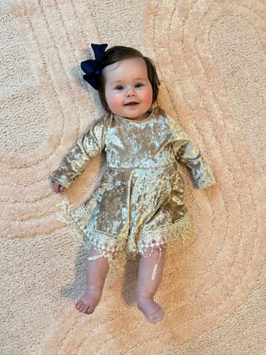 Customer photo review of Indi Boho Velvet Dress in Beige