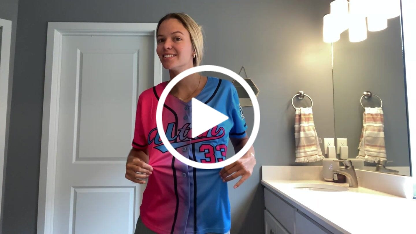 Customer video review of Custom Pink Blue-Black Gradient Fashion Authentic Baseball Jersey