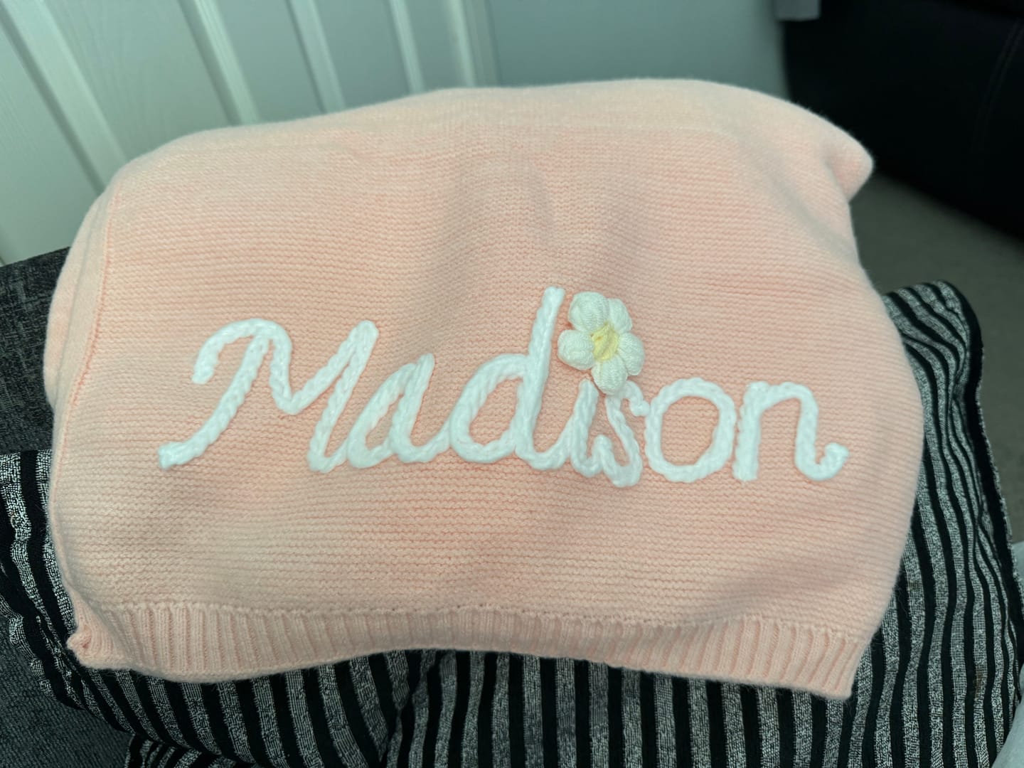 Customer photo review of Hand Knitted Personlized Blanket