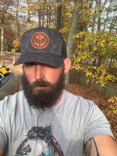 Customer photo review of Custom Leather Patch Hats Richardson CAMO Laser Engraved