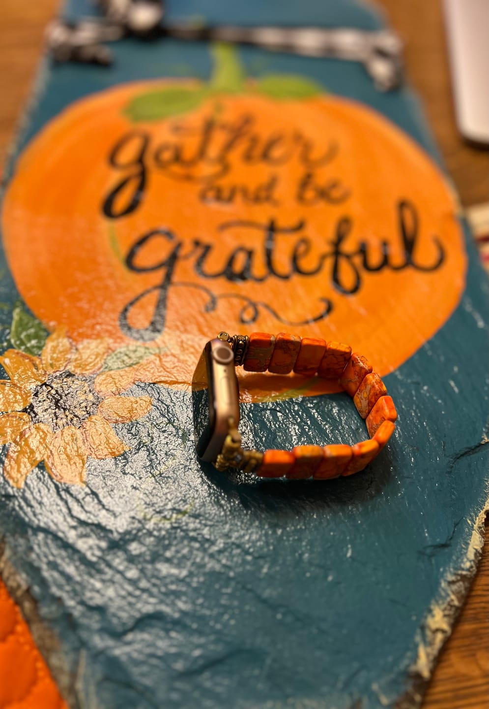 Customer photo review of Pumpkin Tibetan Jasper Stretch Apple Watch Strap