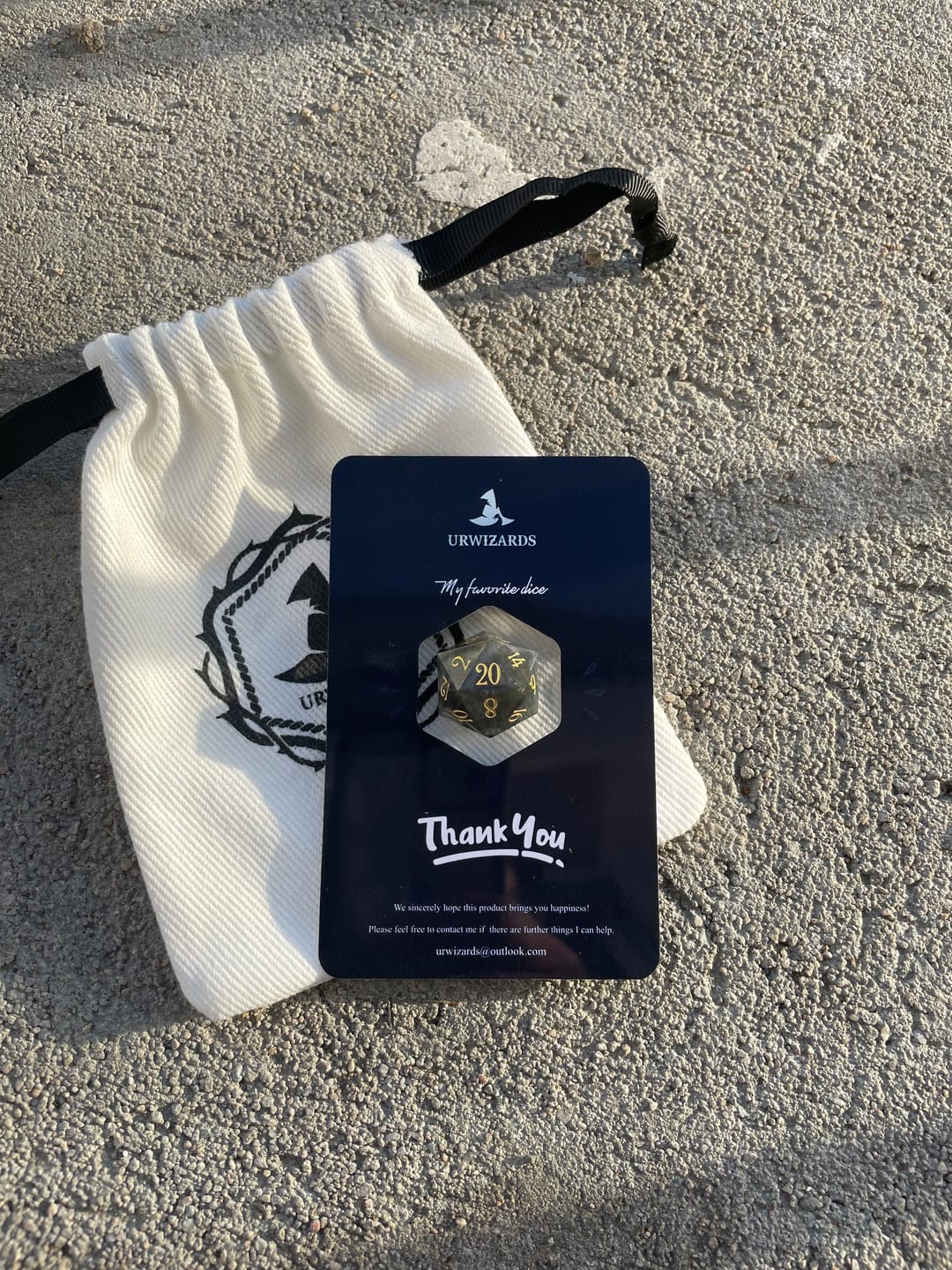 Customer photo review of URWizards D&D Engraved labradorite D20 Dice