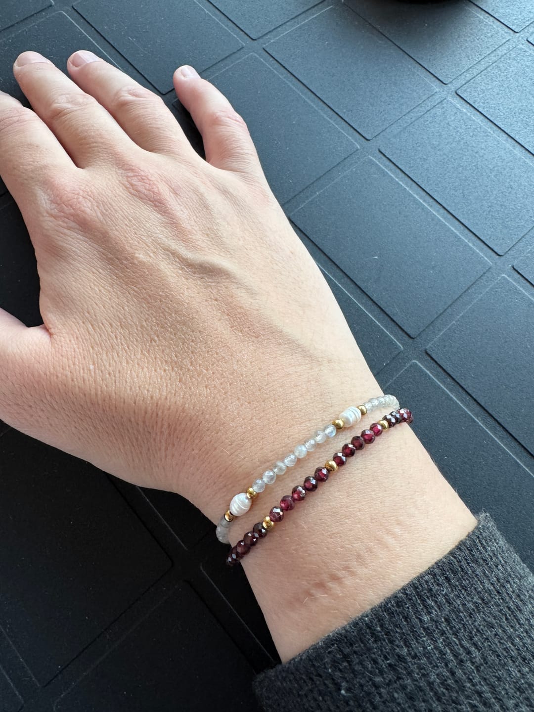 Customer photo review of Red Garnet Bead Bracelet