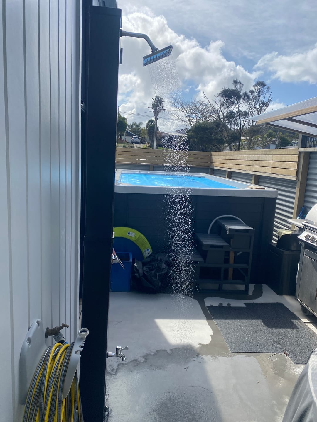 Customer photo review of Modern Freestanding Outdoor Shower - Solar Heated - 40L
