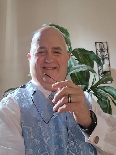 Customer photo review of Black Blue Striped Silk Men's Tie Pocket Square Cufflinks Set