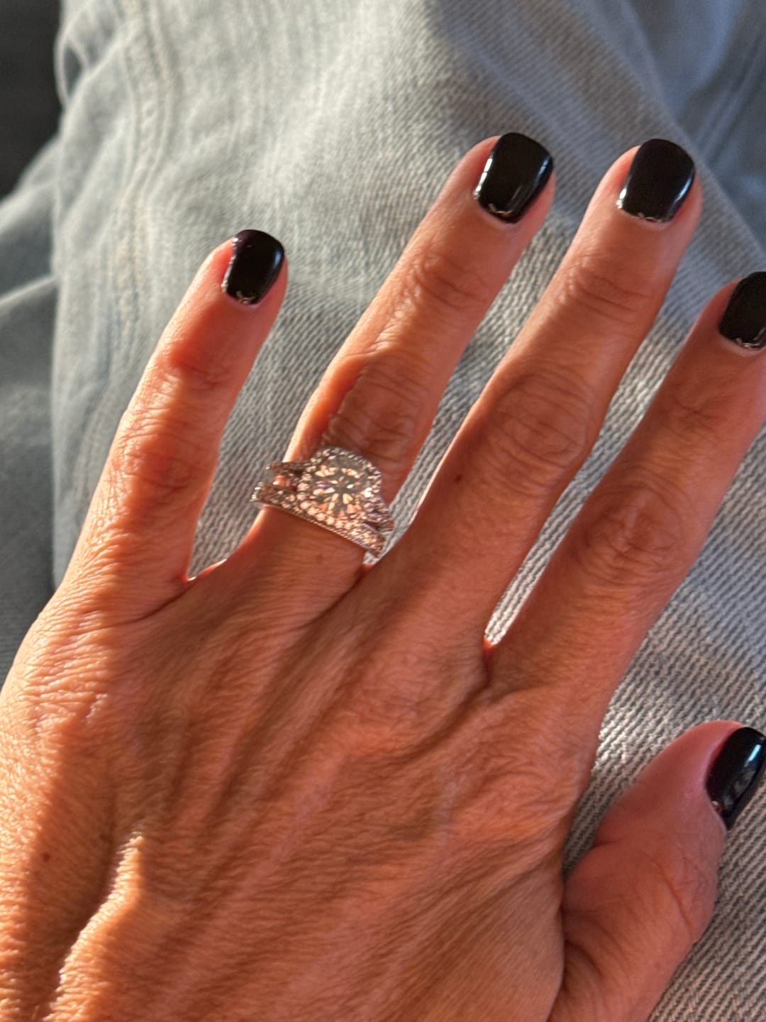 Customer photo review of Moissanite Split Shank Square Halo Pave Engagement Ring