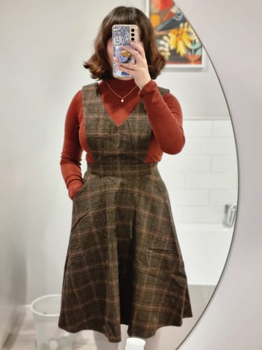 Customer photo review of Long Plaid Wool Pinafore Dress 3836