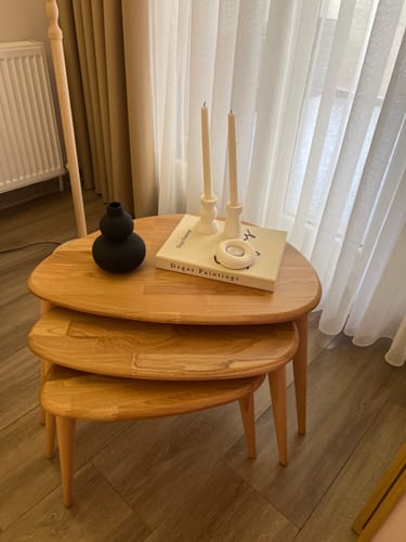 Customer photo review of Ahşap Zigon Sehpa 3'lü Set - Doğal Masif Kestane Ağacı (Ercol Stil)