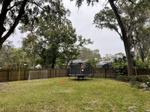 Customer photo review of Classic Outdoor Trampoline with Basketball Hoop
