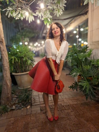 Customer photo review of FINAL SALE - BRAM STOKER'S DRACULA Quilted Order of the Dragon Armor Skater Skirt in Blood Red Vegan Leather