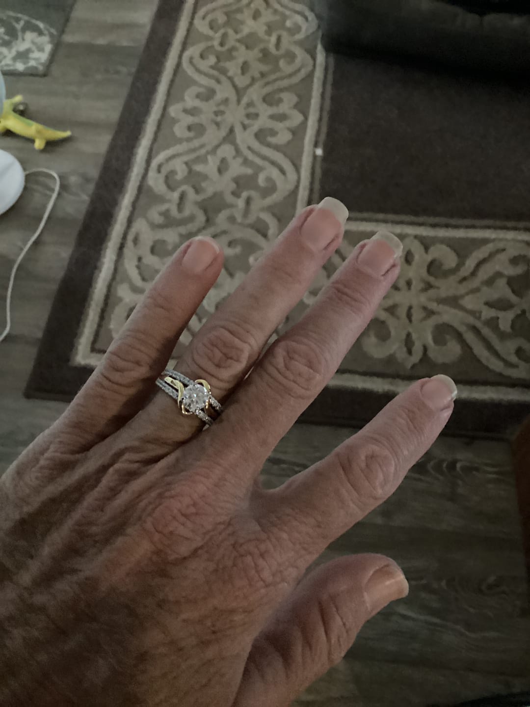 Customer photo review of Round Moissanite Two Tone Vine Split Shank Pave Engagement Ring