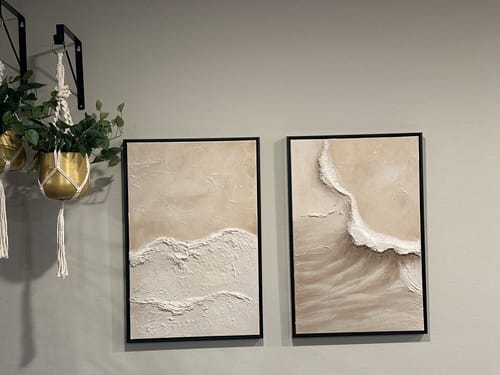 Customer photo review of Coastal Abstract Paintings – Minimalist Canvas Wall Art Set (2 Pieces)