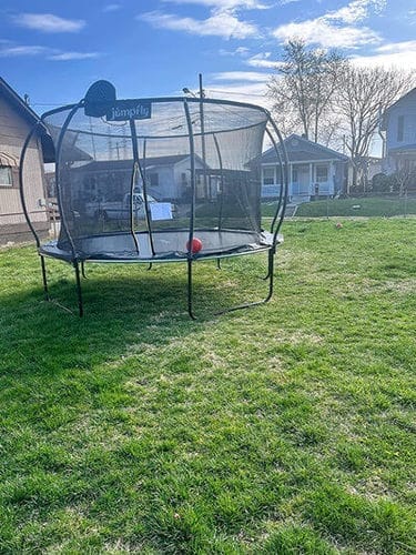 Customer photo review of Classic Outdoor Trampoline with Basketball Hoop