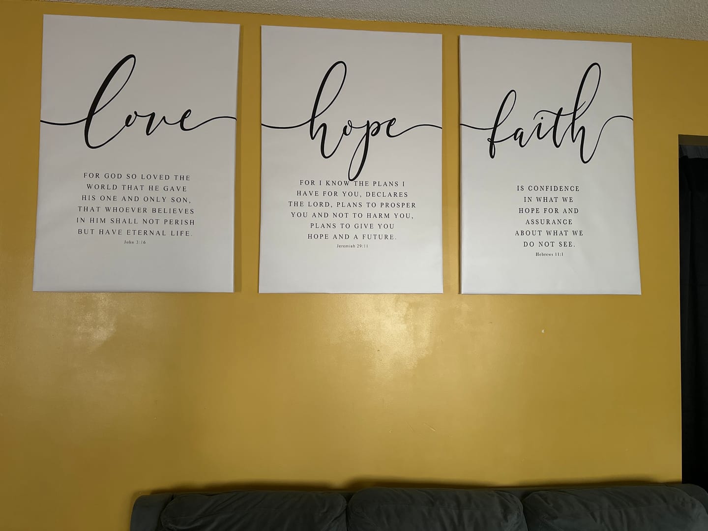 Customer photo review of Handmade (Faith Hope Love) Bible Verse Canvas by Godisabove™