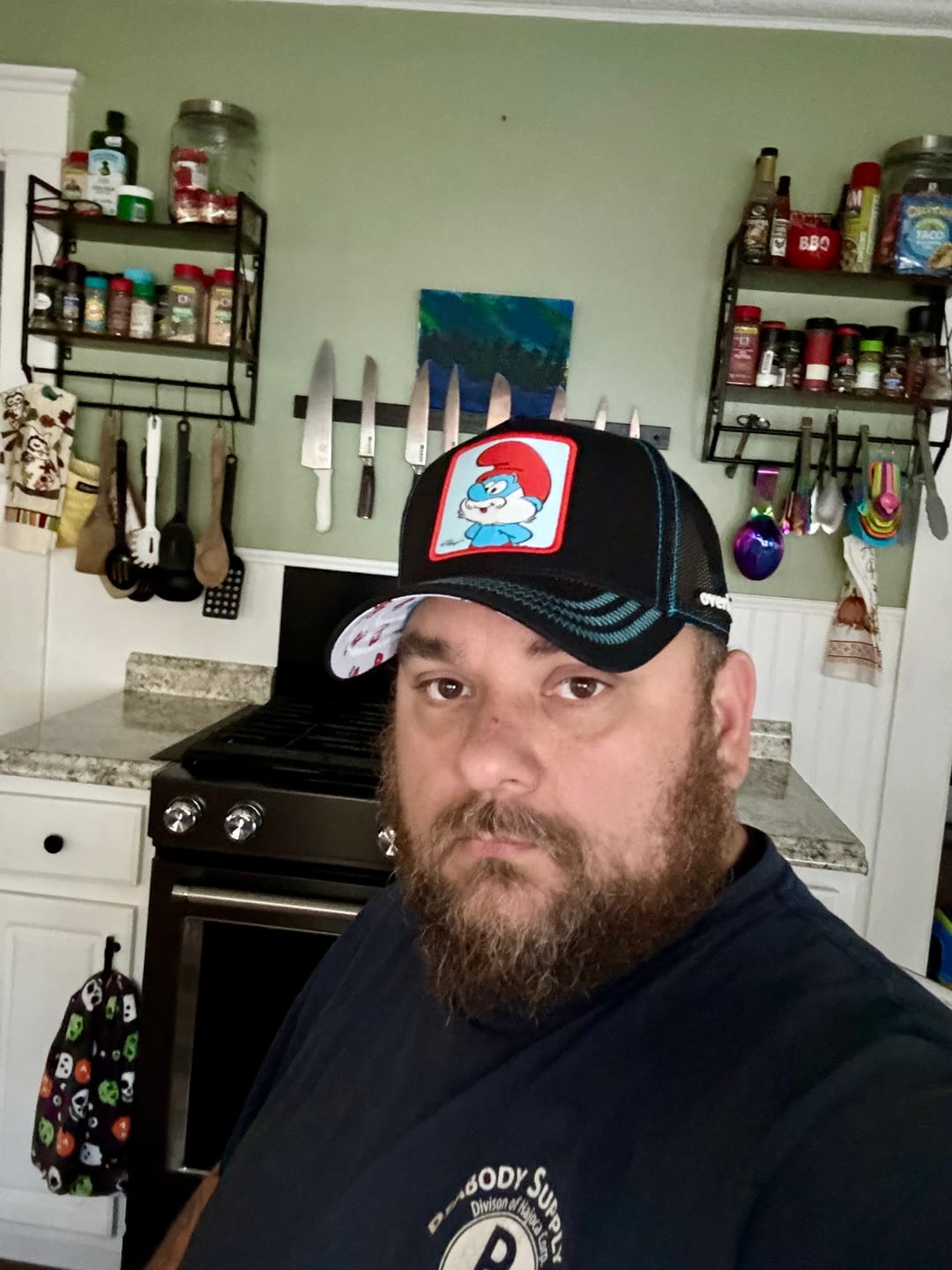Customer photo review of OVERLORD X Smurfs: Papa Smurf Trucker Cap