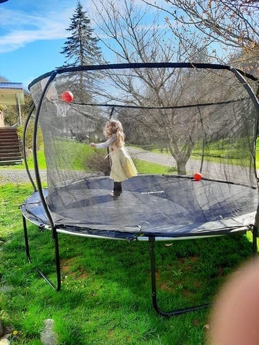 Customer photo review of Classic Outdoor Trampoline with Basketball Hoop