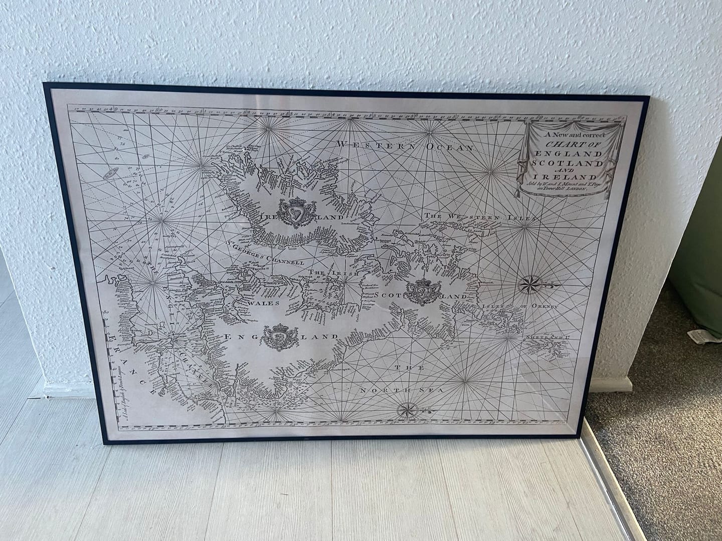 Customer photo review of Old British Isles Navigation Chart, 1752 by Page & Mount - Ports, Sailing Distances in Leagues, English Channel