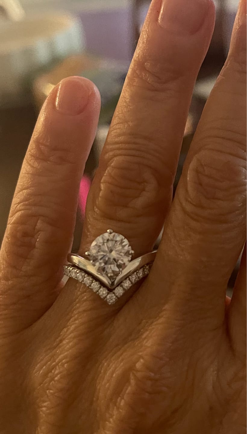 Customer photo review of Solitaire Chevron Round Moissanite Bridal Set Engagement Ring