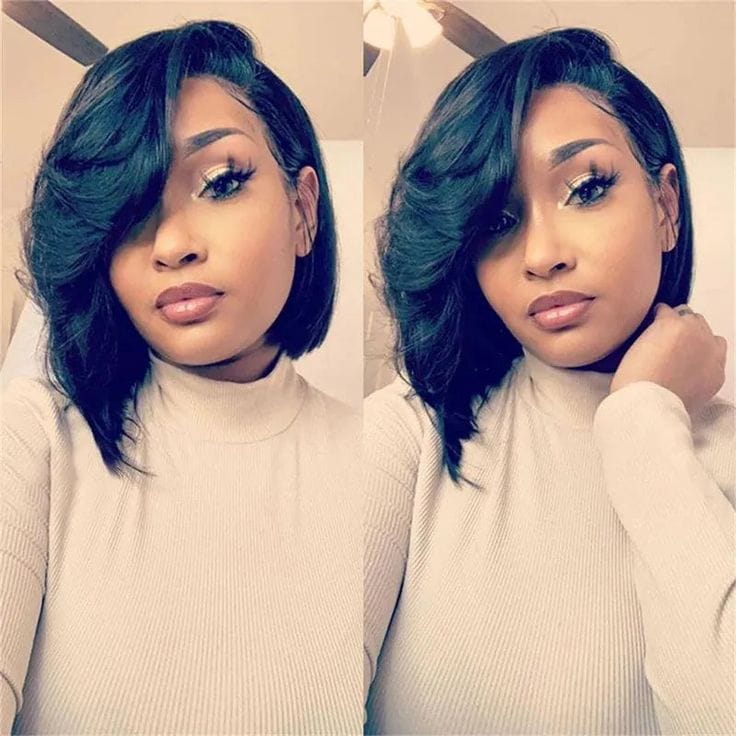Customer photo review of Luvwin Side Parted Layered Texture Bob Wig 5x5 Closure Wig For Black Women