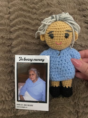 Customer photo review of Dolly® Personalized Crochet Doll with Photo Card
