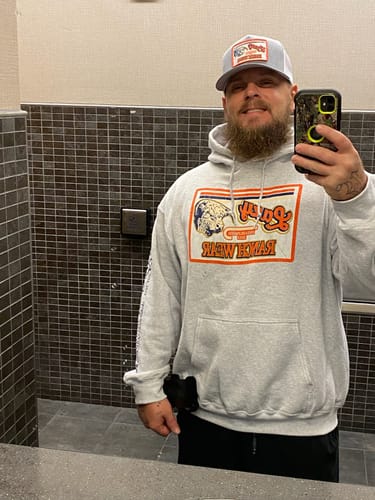 Customer photo review of Lazy J Ranch Retro Ranchwear Hoodie - Ash Grey