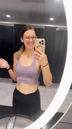 Customer photo review of Salty Savage Ladies "Gradient Drip OG Smile" Cross Back Longline Sports Bra