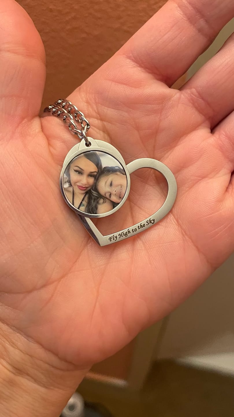 Customer photo review of Personalized Heart Necklace with Colorful Photo Pendant