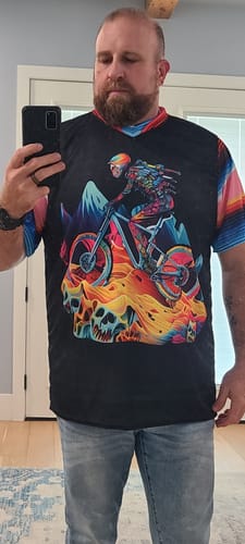 Customer photo review of Mexican Style Day of Dead UPF50+ UNISEX V-NECK MTB JERSEY